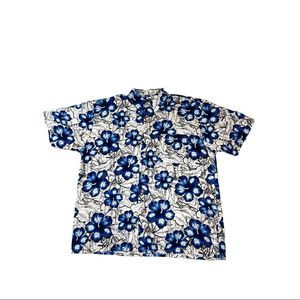 Island Tropics Hawaiian Shirt XL Mens Blue White Floral